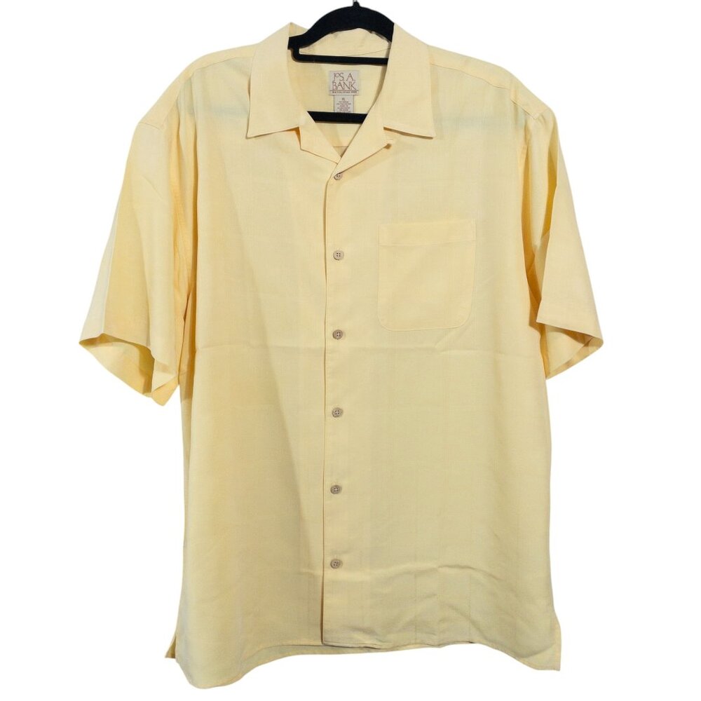 Jos A Bank Yellow Short Sleeve Button Down Shirt SZ XL Lightweight Striped